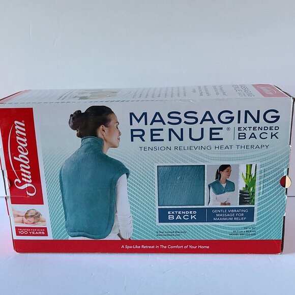 SUNBEAM RENUE MASSAGING EXTENDED BACK RELIEVING HEAT THERAPY WRAP/AQUA BLUE - Picture 1 of 9